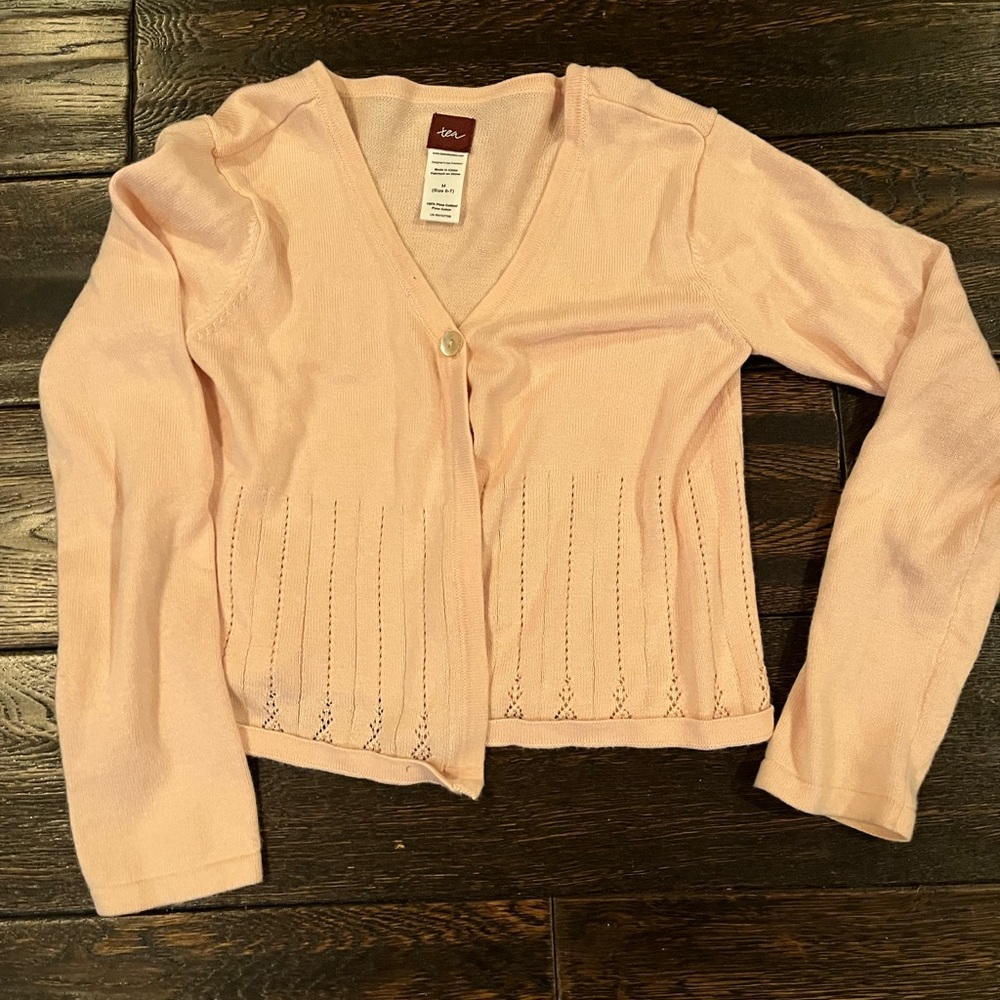 Tea collection - girls pink sweater - 100% Pima Cotten - like new - size 6-7